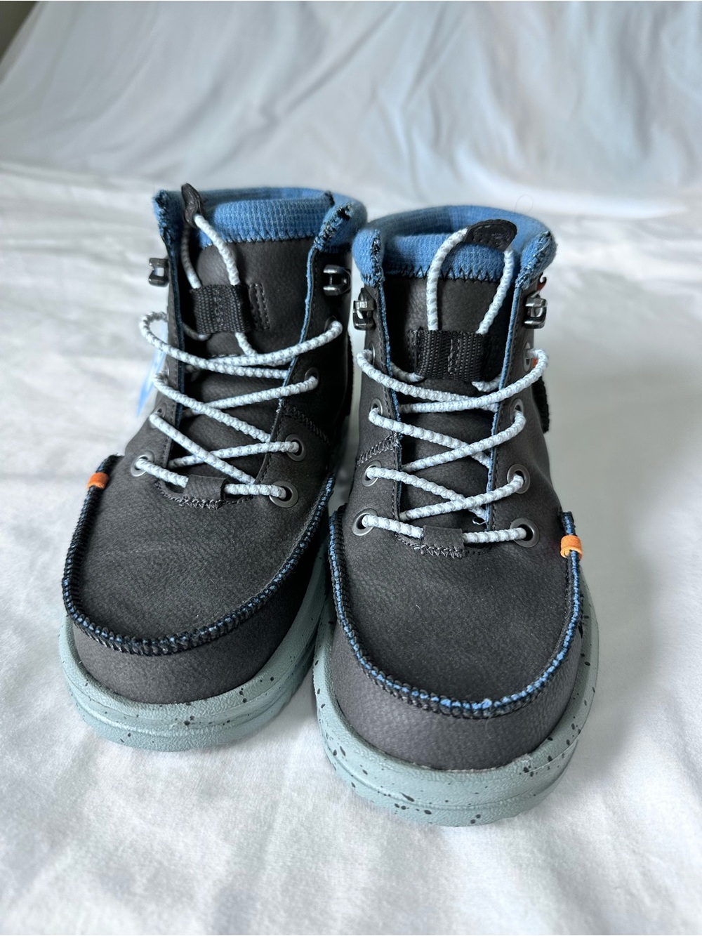 Hey Dude Kids Gray High-Top Boots with Light Blue Accents Size 12 Toddler